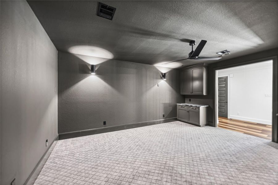 Media room prewired for projector and surround sound, ideal for a true theater-style experience at home. Media room prewired for projector and surround sound, ideal for a true theater-style experience at home.