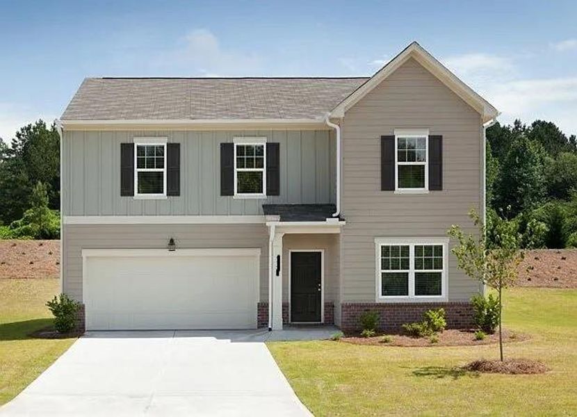 Front exterior of a new home in Ashford Park, Covington, GA, highlighting curb appeal (Image 1).