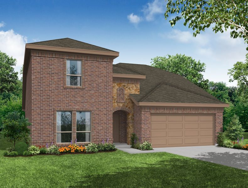 Representative exterior photo of a completed home built from the Phoenix by Impression Homes in De Berry Reserve, Royse City, TX (Image 7). Representative exterior photo of a completed home built from the Phoenix by Impression Homes in De Berry Reserve, Royse City, TX (Image 7).