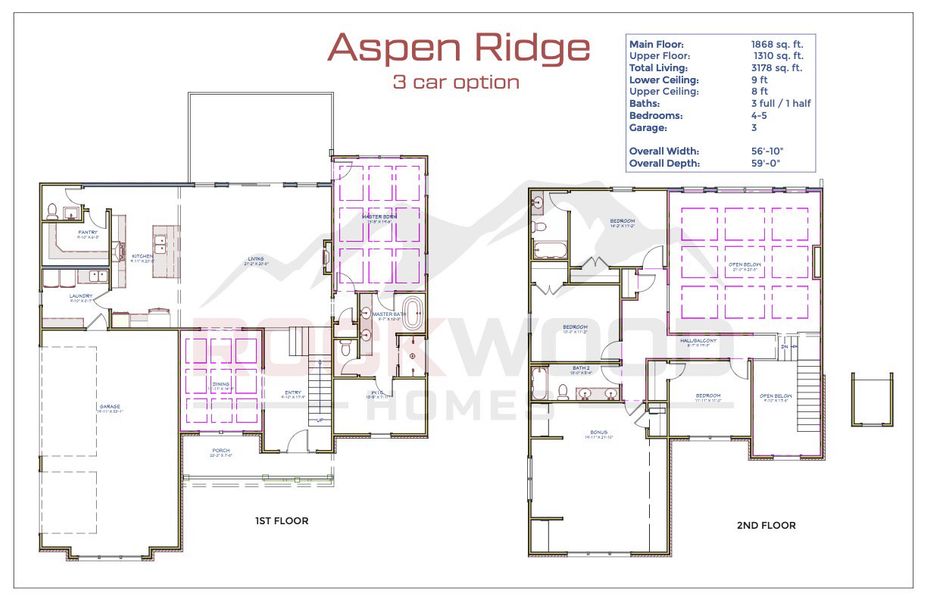 2D floor plan layout for the Aspen Ridge by Rockwood Homes in Wofford Estates, Clarksville, TN (Image 2). 2D floor plan layout for the Aspen Ridge by Rockwood Homes in Wofford Estates, Clarksville, TN (Image 2).