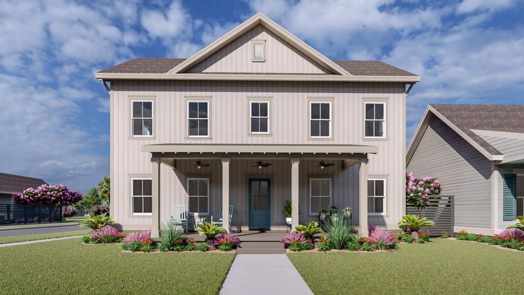 Representative exterior photo of a completed home built from the The Aneto by New Leaf Builders in The Domus Collection at Midtown Nexton, Summerville, SC (Image 2). Representative exterior photo of a completed home built from the The Aneto by New Leaf Builders in The Domus Collection at Midtown Nexton, Summerville, SC (Image 2).
