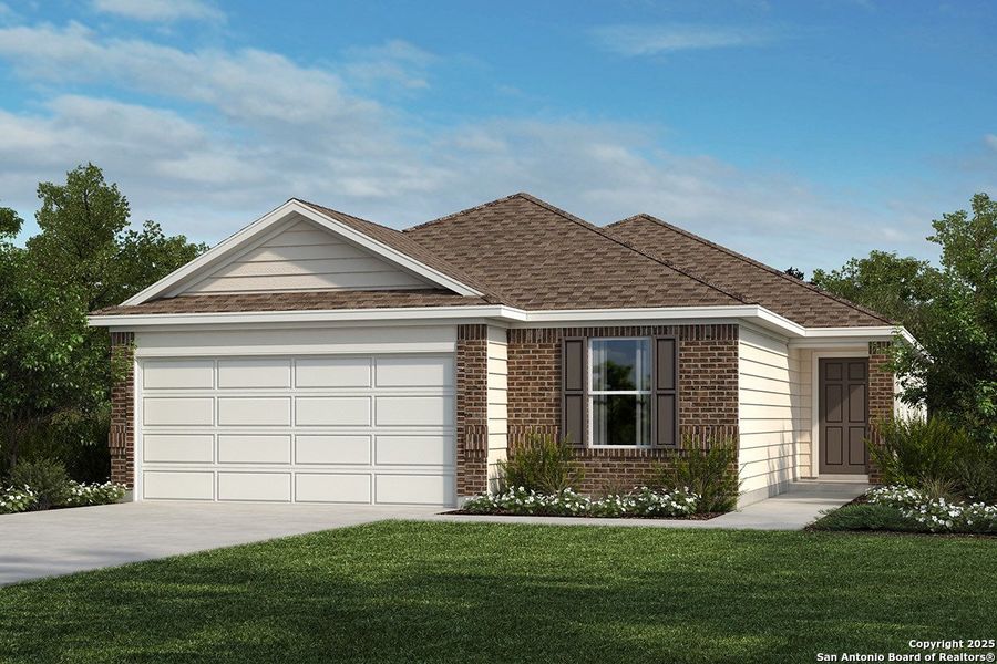 Front exterior of a new home in Woodside Farms, Seguin, TX, highlighting curb appeal (Image 20).