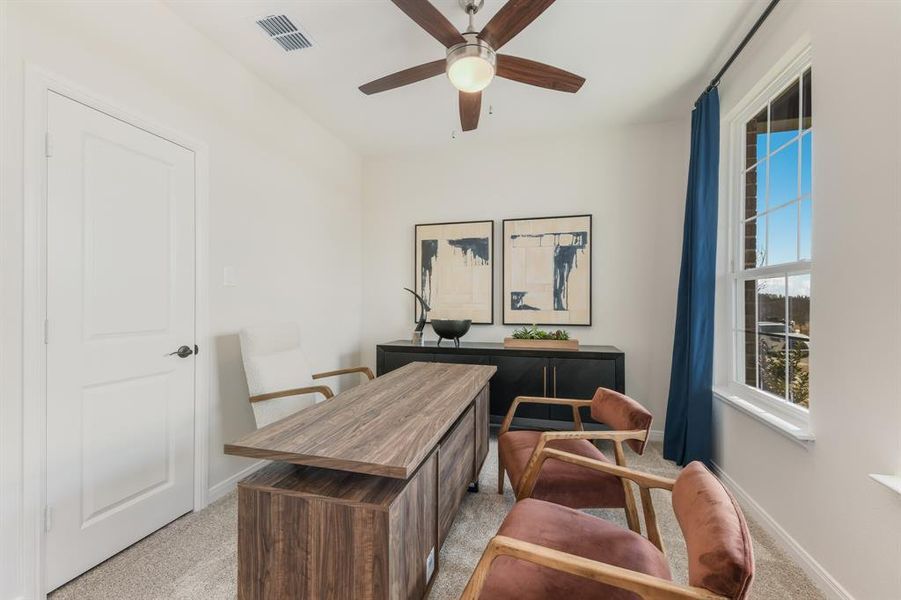 The professional needing to work from home will appreciate this private, light filled home office. The professional needing to work from home will appreciate this private, light filled home office.
