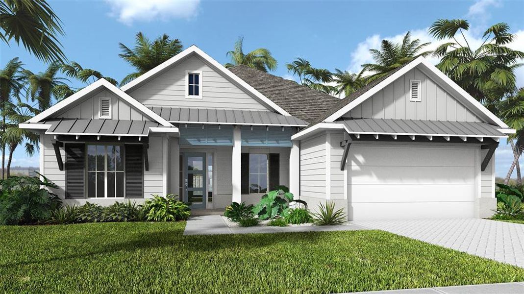Front exterior of a new home in Southern Hills 65', Brooksville, FL, highlighting curb appeal (Image 1). Front exterior of a new home in Southern Hills 65', Brooksville, FL, highlighting curb appeal (Image 1).