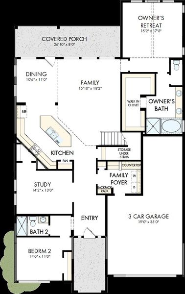 2D floor plan layout of this home in Brookewater - Ascent Collection, Rosenberg, TX (Image 2).