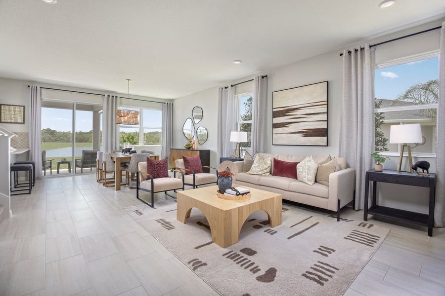 Representative furnished interior of a home built from the Plan 2107 Modeled by KB Home in The Preserve at Legends Pointe I, Hudson (Image 3). Representative furnished interior of a home built from the Plan 2107 Modeled by KB Home in The Preserve at Legends Pointe I, Hudson (Image 3).