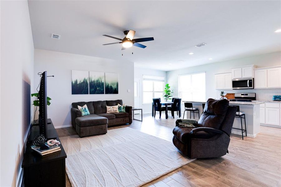 View to living room, kitchen and breakfast room