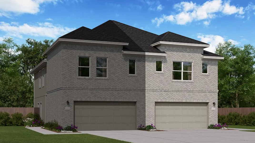 Front exterior of a new home in Sierra Vista, Rosharon, TX, highlighting curb appeal (Image 1).
