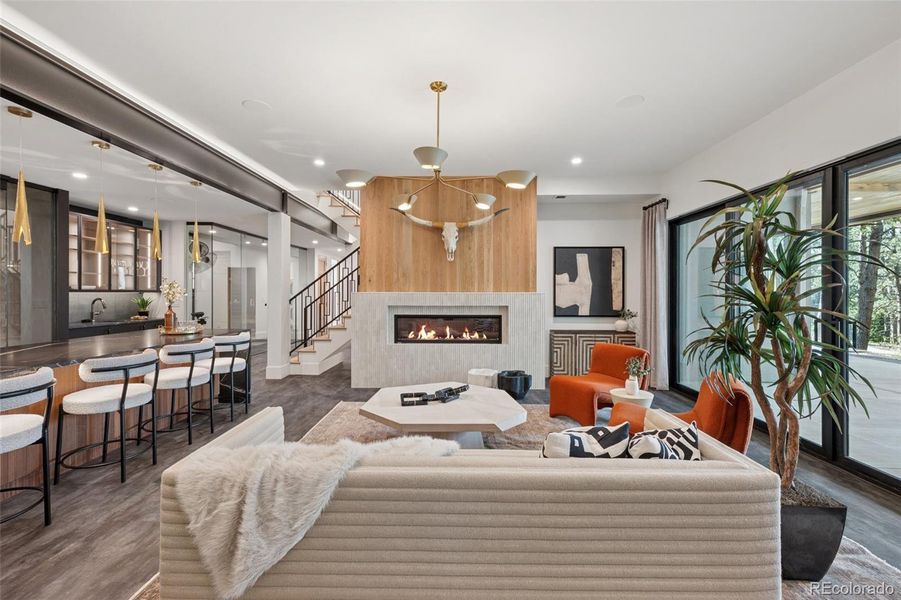 Fluted TIle fireplace with White Oak Accent