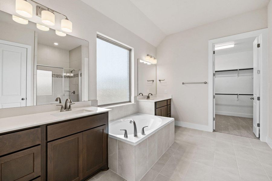Primary Bath retreat with dual vanities & garden tub