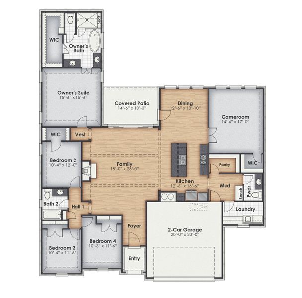2D floor plan layout for the The Addison by Kenmark Homes in Coyote Crossing, Godley, TX (Image 3). 2D floor plan layout for the The Addison by Kenmark Homes in Coyote Crossing, Godley, TX (Image 3).