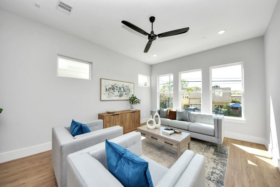 Furnished interior view inside a new home in Skyline Homes at Cavalcade, Houston (Image 8). Furnished interior view inside a new home in Skyline Homes at Cavalcade, Houston (Image 8).