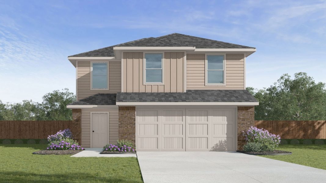 Representative exterior photo of a completed home built from the The Davis by D.R. Horton in Arroyo Ranch, Seguin, TX (Image 1). Representative exterior photo of a completed home built from the The Davis by D.R. Horton in Arroyo Ranch, Seguin, TX (Image 1).