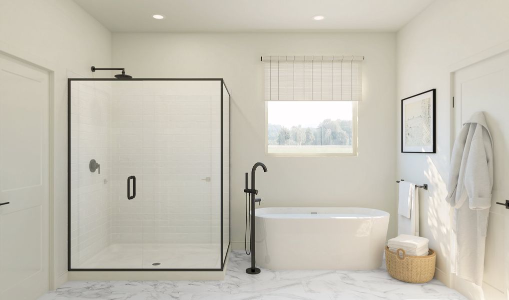 Primary bath with glass shower enclosure