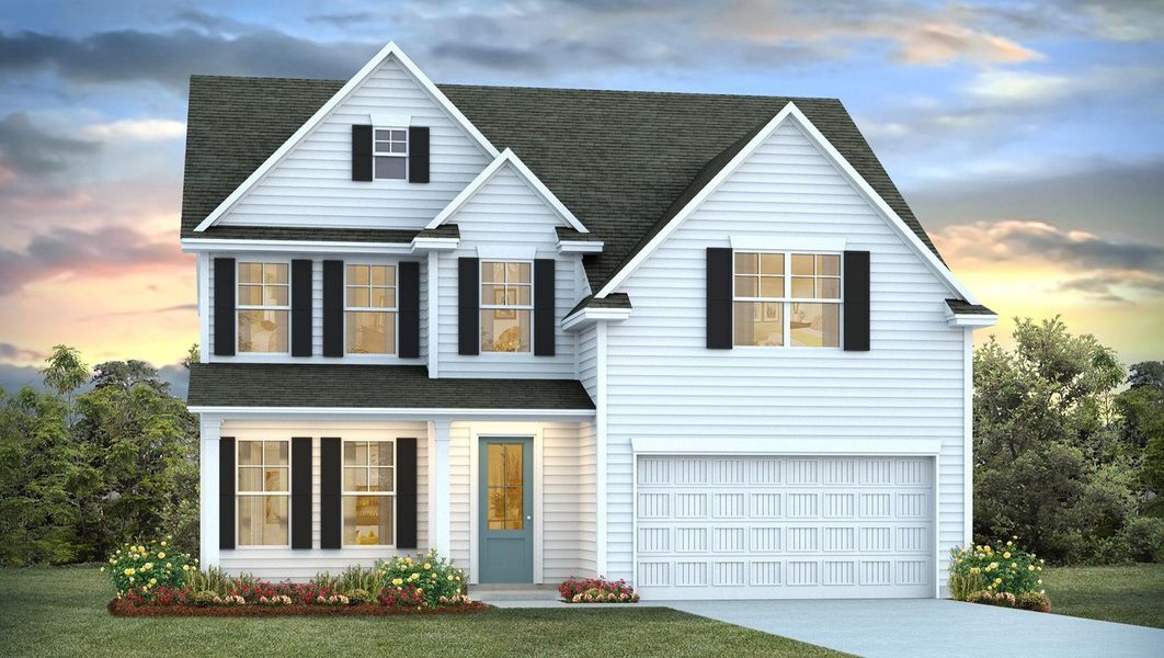 Front exterior of a new home in Shell Pointe, Gilbert, SC, highlighting curb appeal (Image 1). Front exterior of a new home in Shell Pointe, Gilbert, SC, highlighting curb appeal (Image 1).