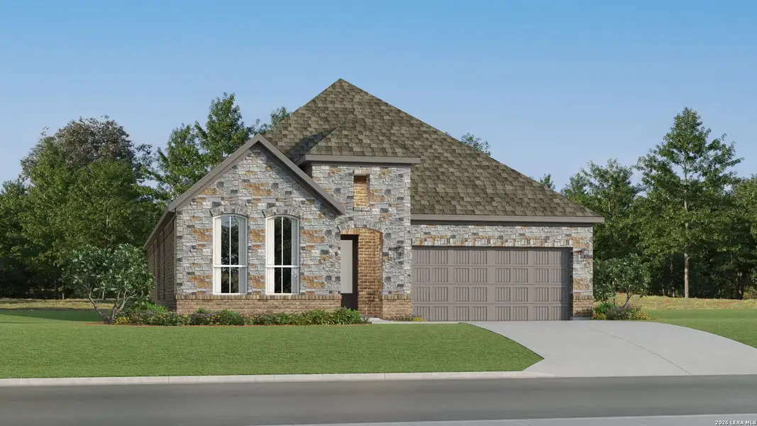 Front exterior of a new home in Gatehouse, New Braunfels, TX, highlighting curb appeal (Image 20).