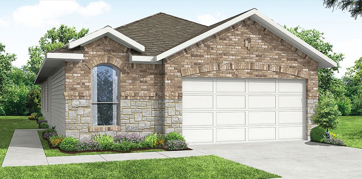 Representative exterior photo of a completed home built from the Hickory by Impression Homes in Belmont, Aubrey, TX (Image 10). Representative exterior photo of a completed home built from the Hickory by Impression Homes in Belmont, Aubrey, TX (Image 10).