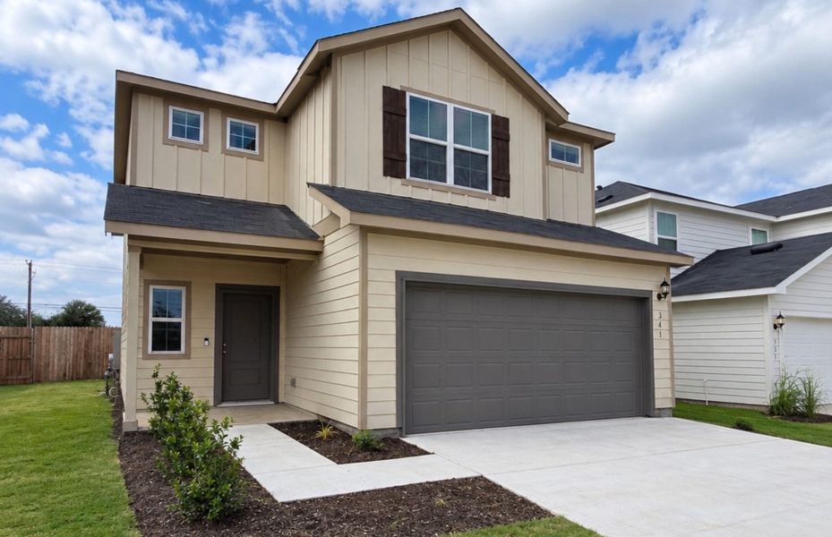 Front exterior of a new home in Larson Crossing, Elgin, TX, highlighting curb appeal (Image 19).