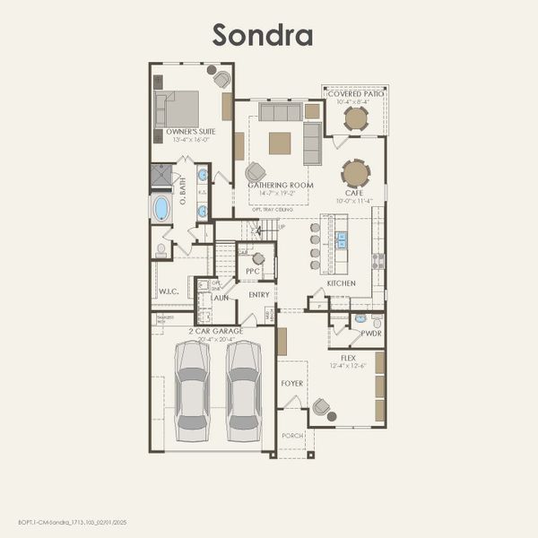 2D floor plan layout for the Sondra by Pulte Homes in Parks of Village Creek, Burleson, TX (Image 6).