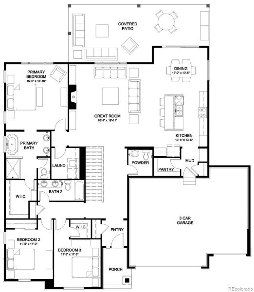 2D floor plan layout of this home in Jackson Creek, Monument, CO (Image 1).