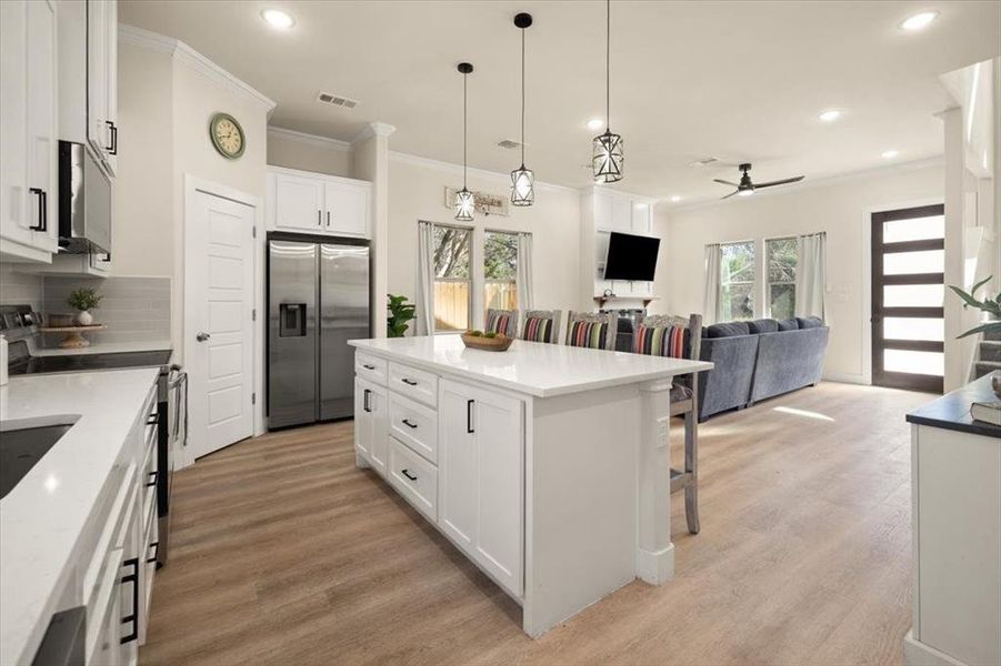 Quartz Counters, island for more prep space