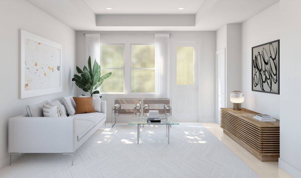 Great room with tray ceiling Great room with tray ceiling