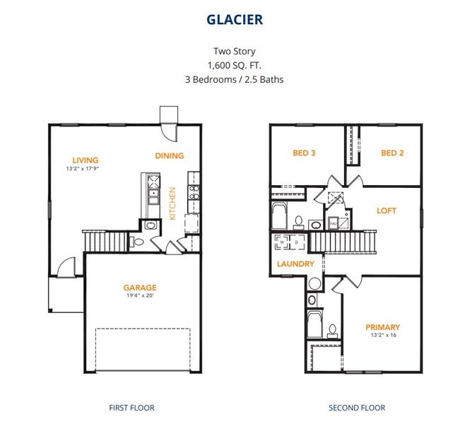 2D floor plan layout for the Glacier by National HomeCorp in Victory Estates, Mabank, TX (Image 5).