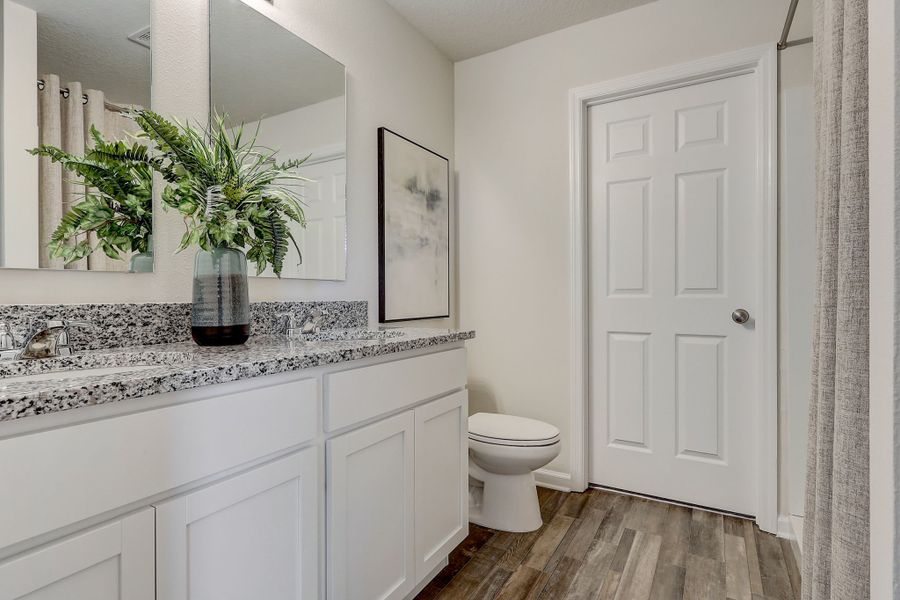 A bathroom with a sink toilet and a plant.