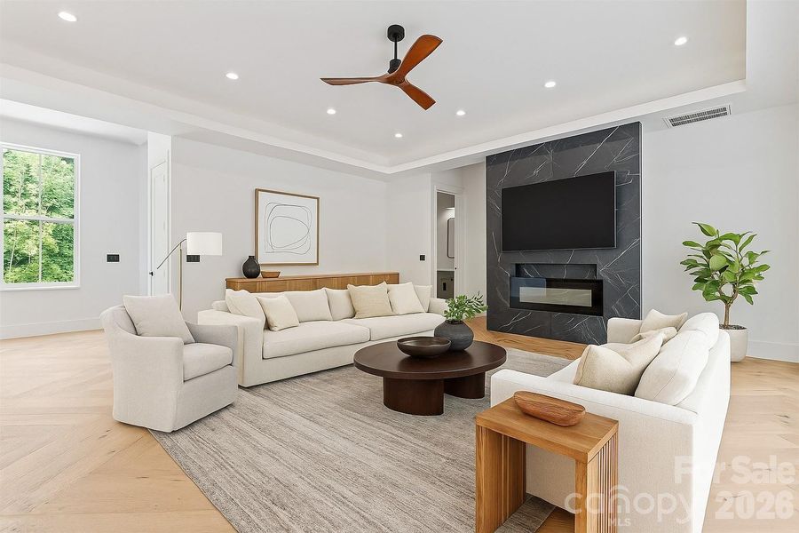 Virtually staged Den/LR