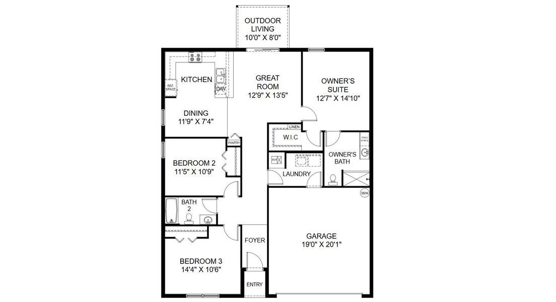 2D floor plan layout for the Palmetto by Holiday Builders in Citrus Ridge, Lake Wales, FL (Image 2). 2D floor plan layout for the Palmetto by Holiday Builders in Citrus Ridge, Lake Wales, FL (Image 2).
