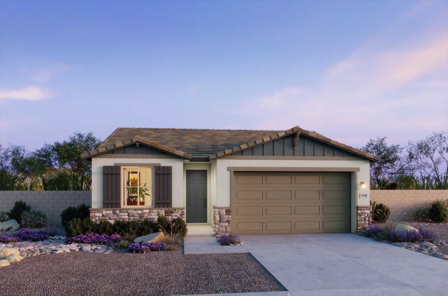 Representative exterior photo of a completed home built from the 3503 by Risewell Homes in Frontera, Surprise, AZ (Image 2).