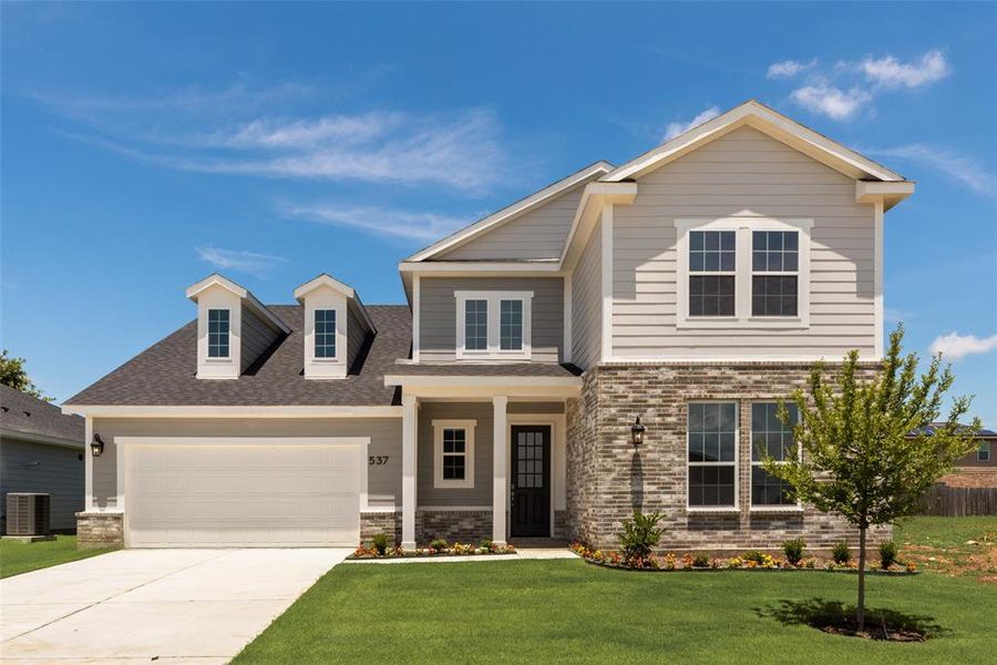 Front exterior of a new home in Creekside of Crowley, Crowley, TX, highlighting curb appeal (Image 25).