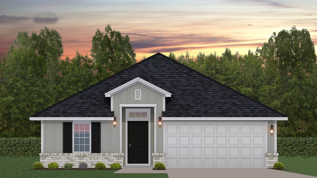 Representative exterior photo of a completed home built from the 1512 by Adams Homes in Winding Oaks, Weeki Wachee, FL (Image 21). Representative exterior photo of a completed home built from the 1512 by Adams Homes in Winding Oaks, Weeki Wachee, FL (Image 21).