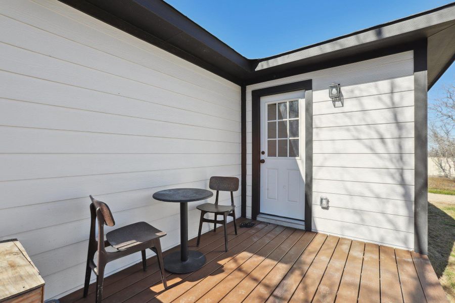 Exterior details and patio area of a home in , Dale (Image 22).