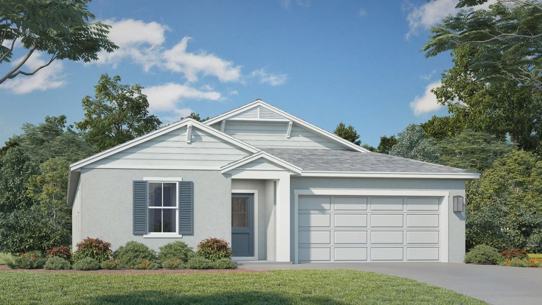 Representative exterior photo of a completed home built from the Baker by DRB Homes in Hamilton Bluff, Haines City, FL (Image 1). Representative exterior photo of a completed home built from the Baker by DRB Homes in Hamilton Bluff, Haines City, FL (Image 1).