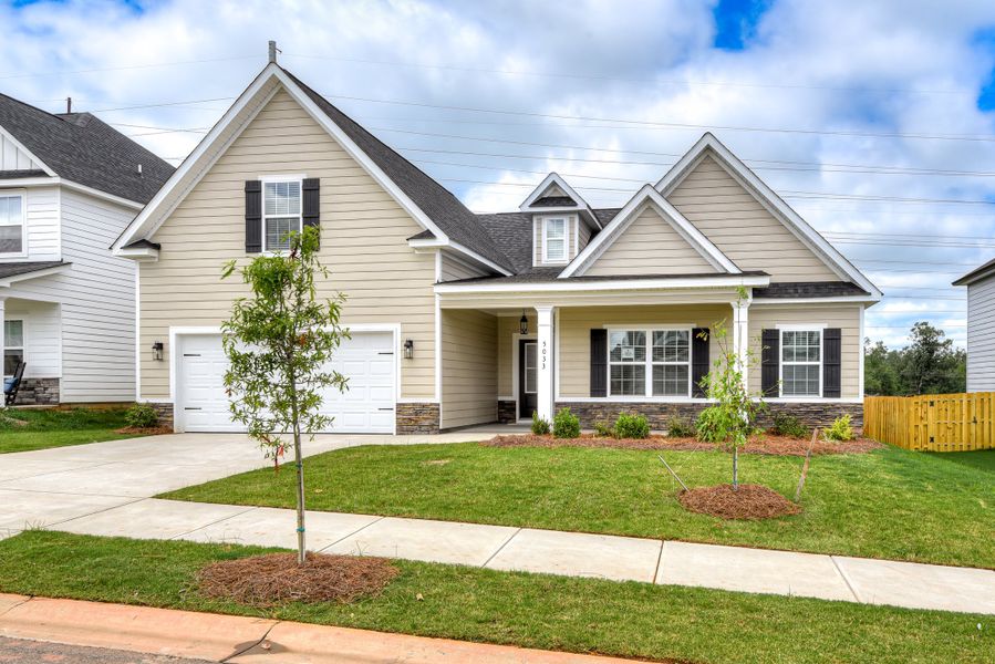 Front exterior of a new home in The Sanctuary, Aiken, SC, highlighting curb appeal (Image 2). Front exterior of a new home in The Sanctuary, Aiken, SC, highlighting curb appeal (Image 2).
