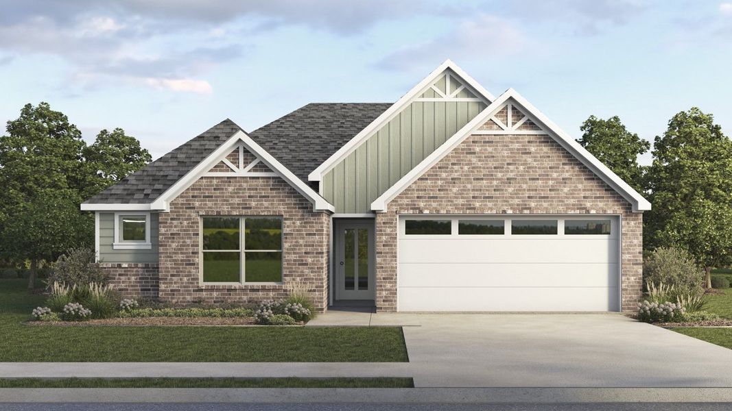 Representative exterior photo of a completed home built from the Bellvue by D.R. Horton in Oak Valley Estates, Bullard, TX (Image 2). Representative exterior photo of a completed home built from the Bellvue by D.R. Horton in Oak Valley Estates, Bullard, TX (Image 2).