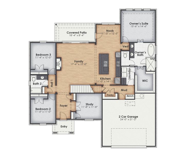 2D floor plan layout for the The Amarillo by Kenmark Homes in Paloma Ranches, Justin, TX (Image 3). 2D floor plan layout for the The Amarillo by Kenmark Homes in Paloma Ranches, Justin, TX (Image 3).
