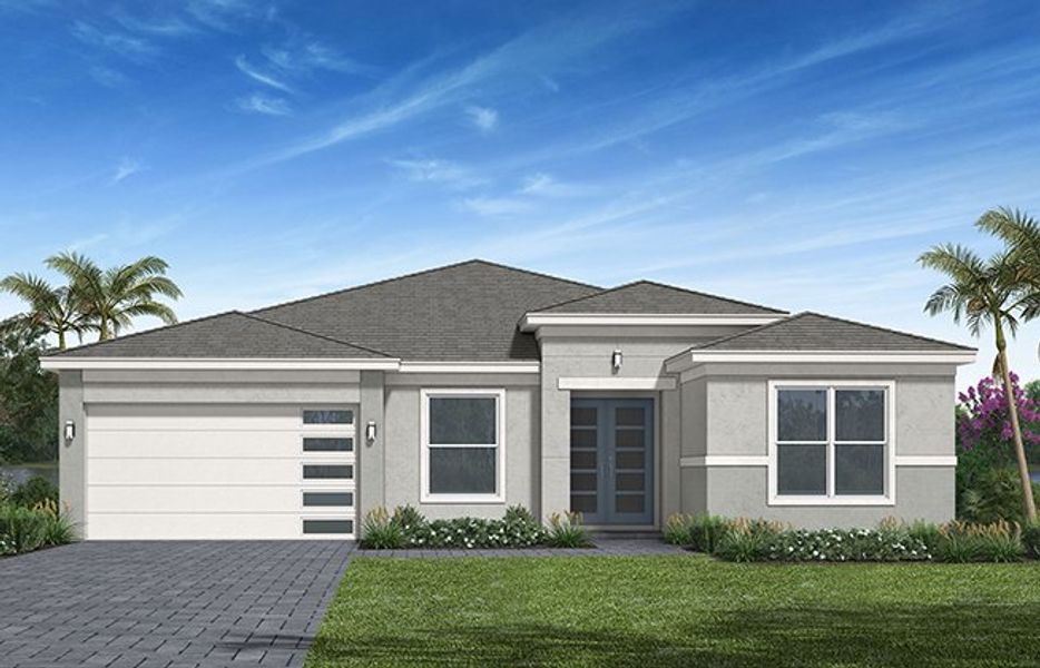 Representative exterior photo of a completed home built from the Sanderling Grand by Minto Communities in Westlake, Loxahatchee, FL (Image 5).