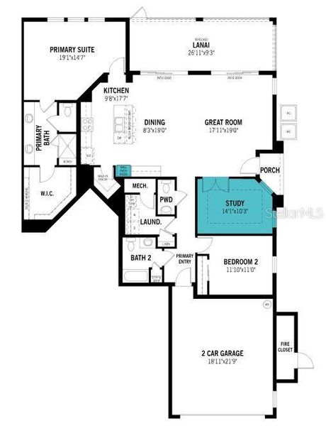2D floor plan layout of this home in Palmera at Wellen Park, Venice, FL (Image 3).