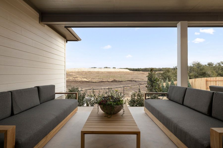 Exterior details and patio area of a home in Lariat, Liberty Hill (Image 3).