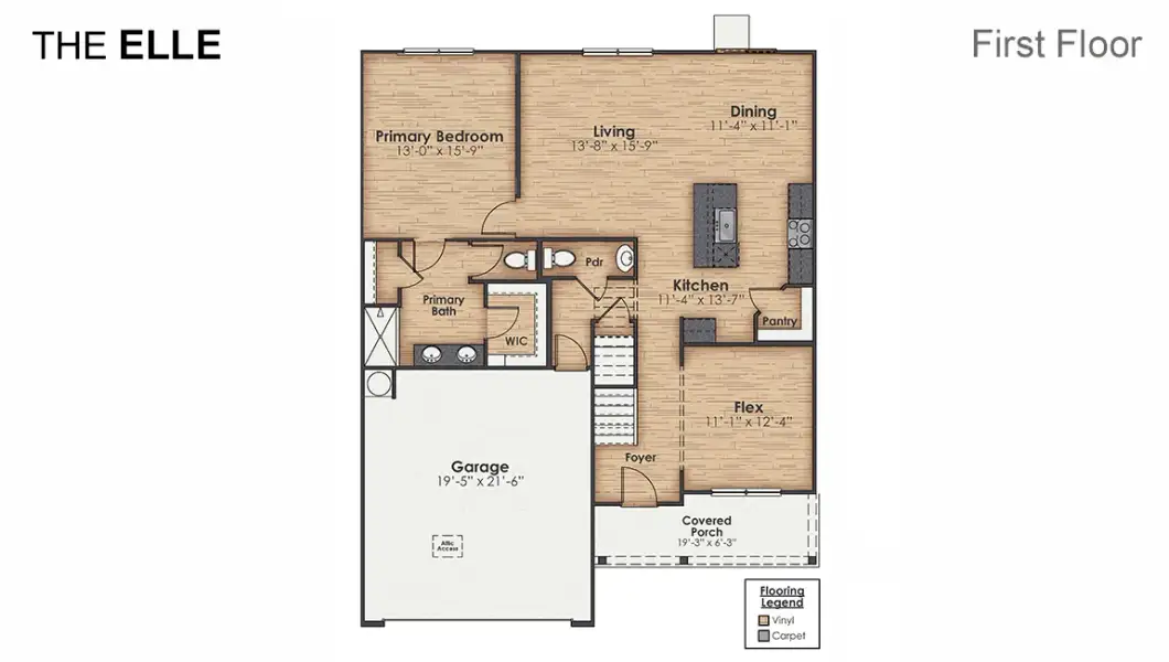 2D floor plan layout for the Elle by D.R. Horton in Brookside, Richlands, NC (Image 3).
