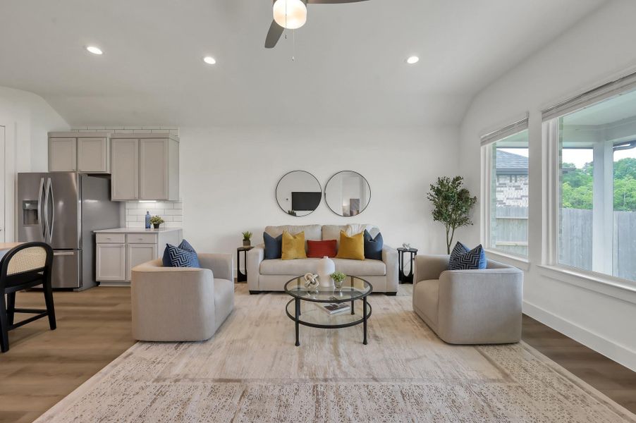 Living room with waterfront view