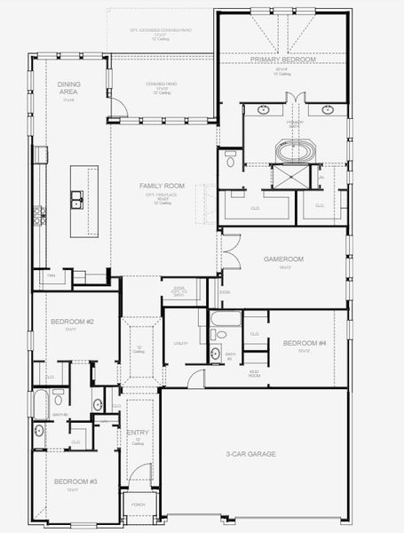 2D floor plan layout for the 2895W by Perry Homes in Two Step Farm 60', Montgomery, TX (Image 3).