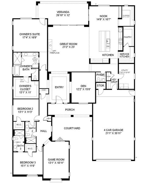 2D floor plan layout for the Allure by Cachet Homes Arizona in McKinley Glenn, Chandler, AZ (Image 6). 2D floor plan layout for the Allure by Cachet Homes Arizona in McKinley Glenn, Chandler, AZ (Image 6).