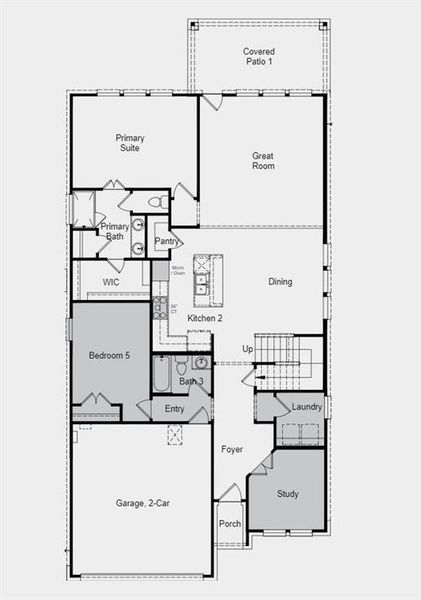 Structural options added: Study in place of flex, and bed5 with bath 3 in place of tandem garage.