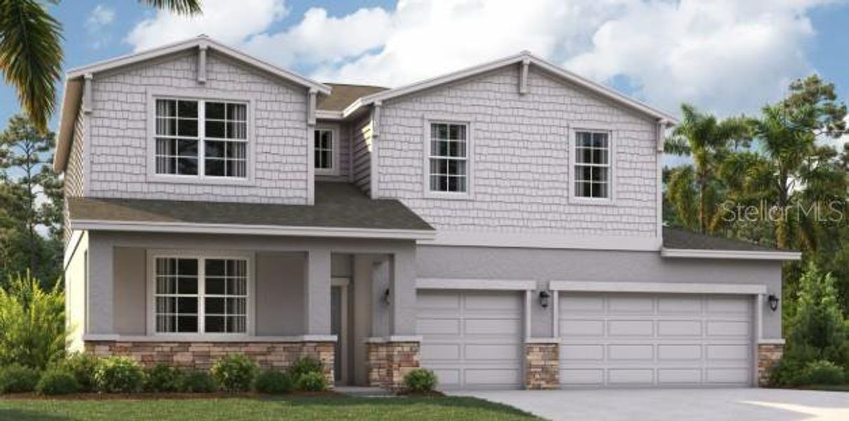 Front exterior of a new home in Groves at Grand Island, Grand Island, FL, highlighting curb appeal (Image 1). Front exterior of a new home in Groves at Grand Island, Grand Island, FL, highlighting curb appeal (Image 1).