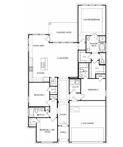 2D floor plan layout for the Floor Plan 1816 by Colina Homes in Grand Magnolia, Magnolia, TX (Image 4).
