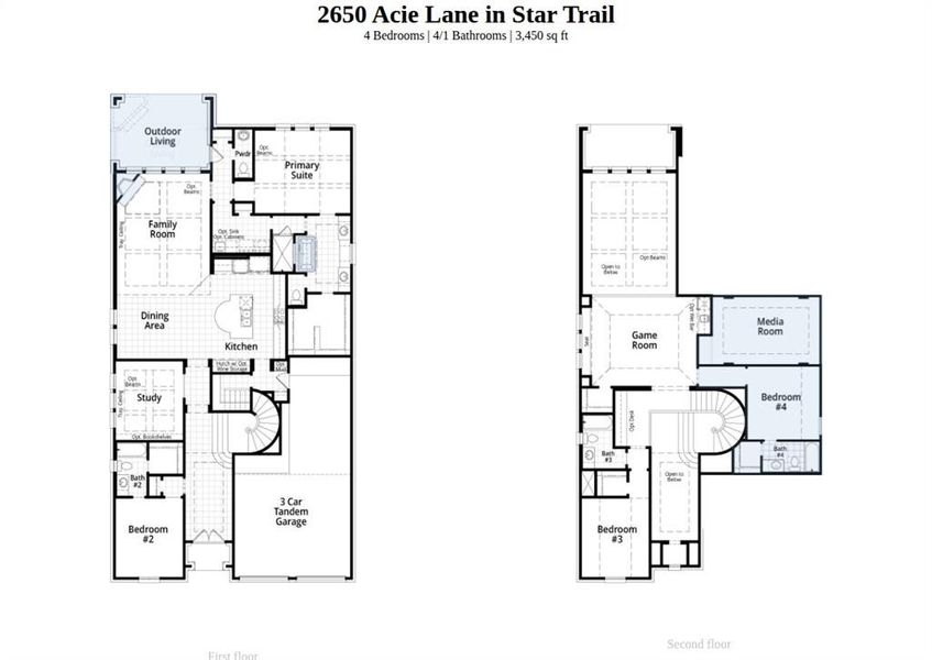 2D floor plan layout of this home in Star Trail, Prosper, TX (Image 2).