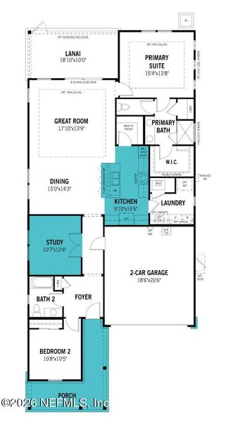 2D floor plan layout of this home in RiverTown, St. Johns, FL (Image 4).